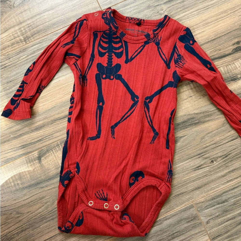 Mini Rodini Red and Black Skeleton Print Bodysuit